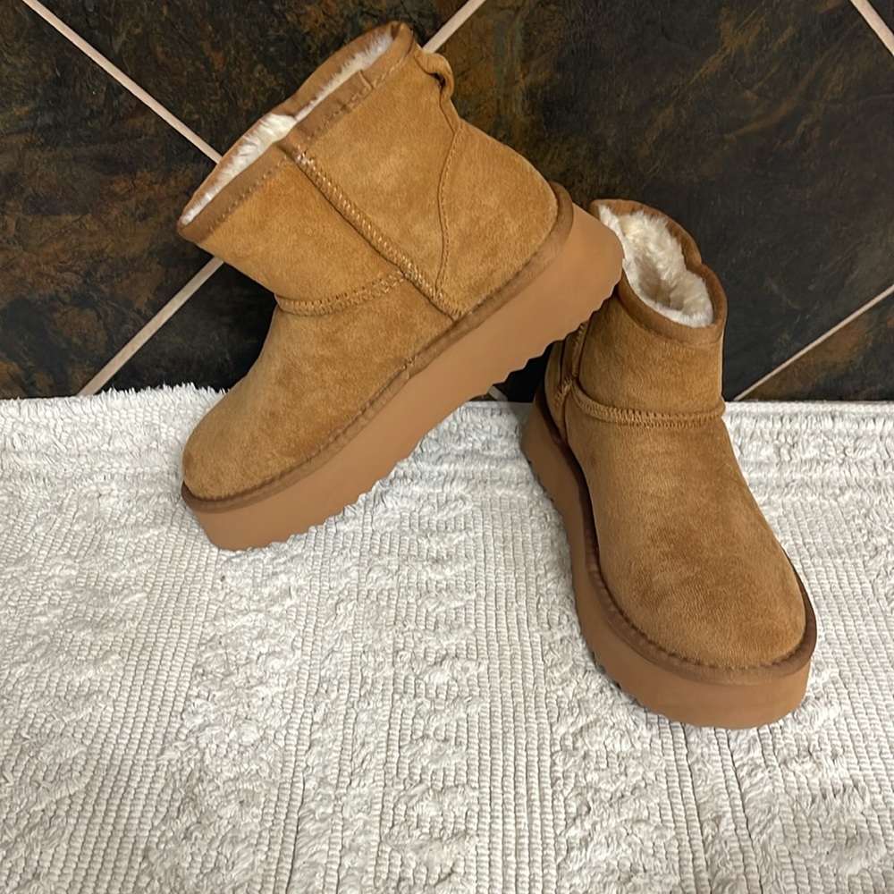 Platform Mini Booties In A Brown Color. - image 2